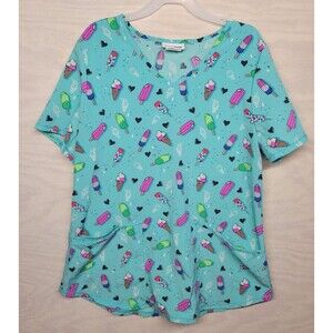 ScrubStar Women's SZ Small Scrub Top Ice Cream Summertime Short Sleeve Pockets